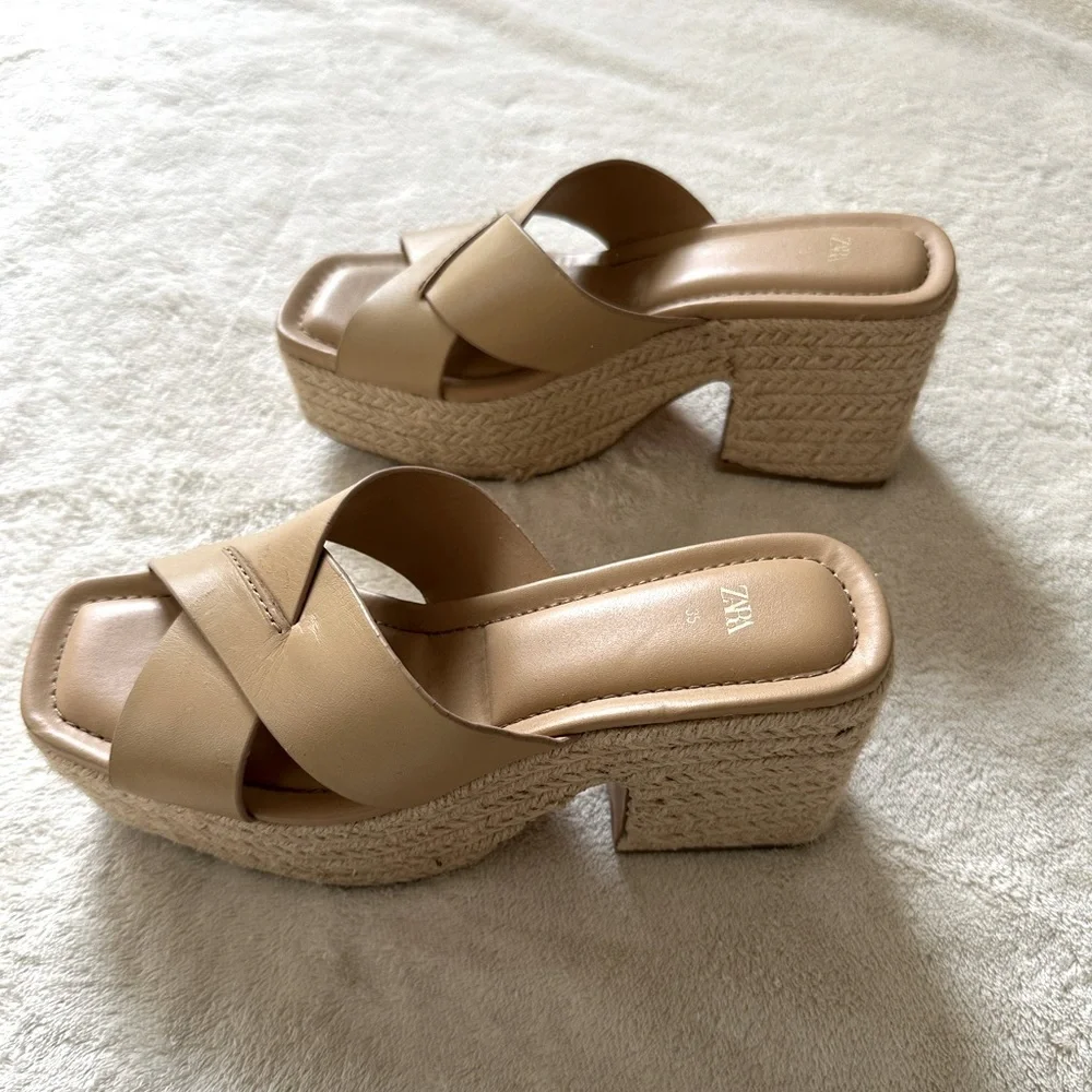Zara Leather Platform Espadrilles Sz 5